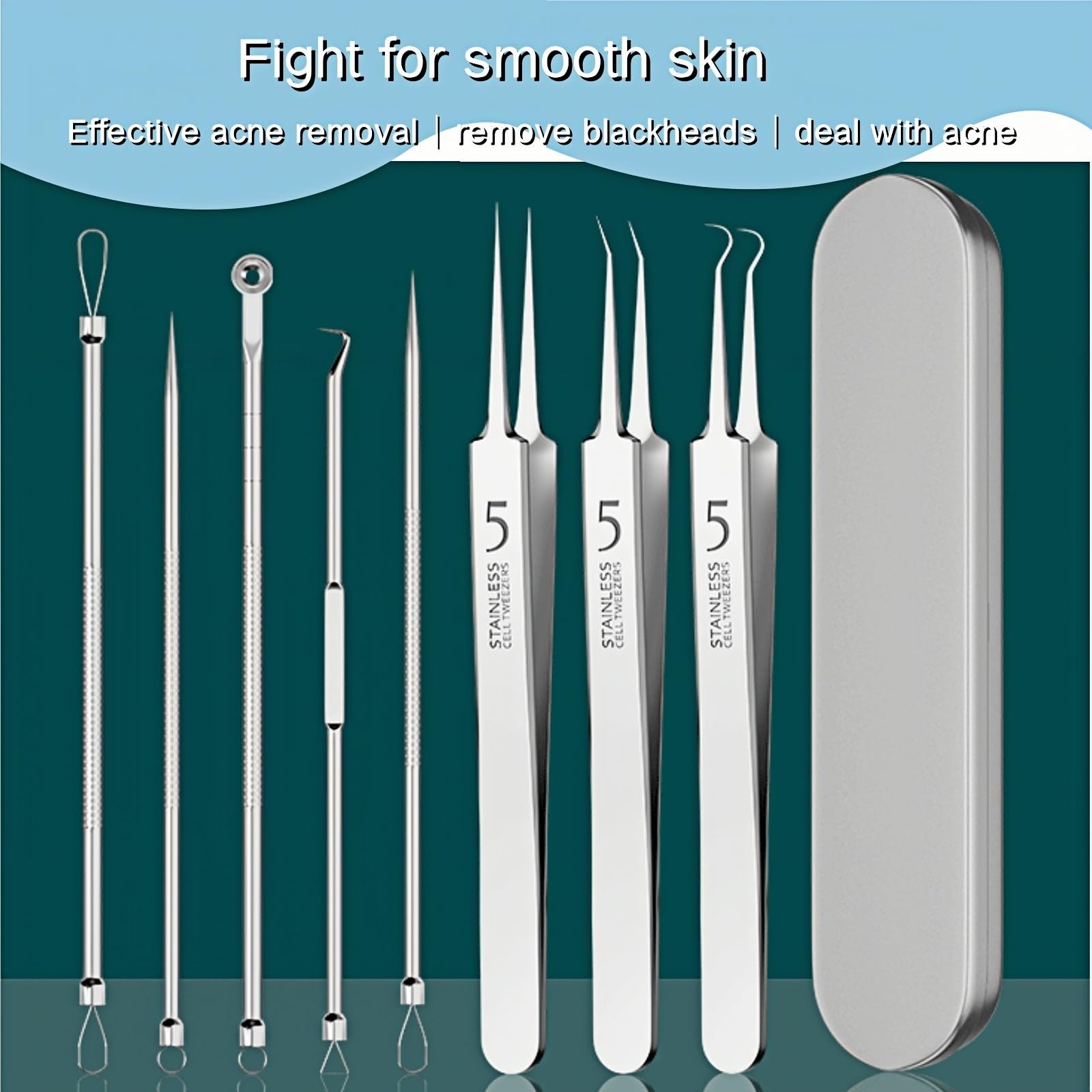 8 Stück Mitesser Entferner Werkzeug Kit Professionelle Pickel Popper Extractor Set für Akne, Komedonen, Whiteheads & Hautunreinheiten Edelstahl mit Metallkoffer