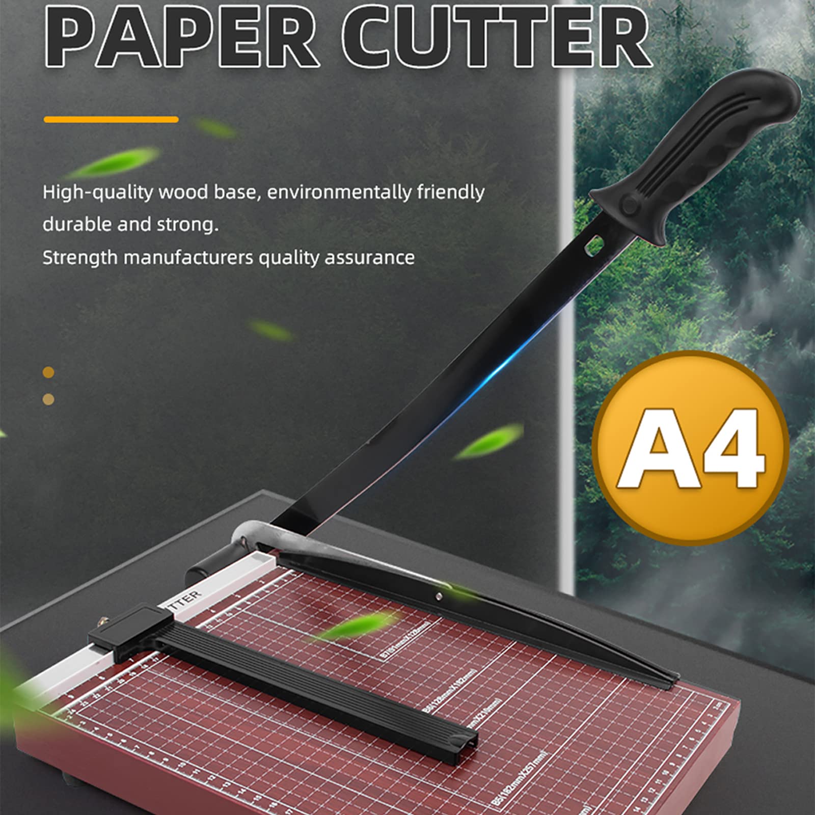 Taglierina per Carta, Formato A4, Base in Metallo Resistente, taglierina per Carta con Blocco di Sicurezza e Perno di Posizionamento, Lunghezza di Taglio 33 cm e capacità 12 Fogli, per casa, uffici