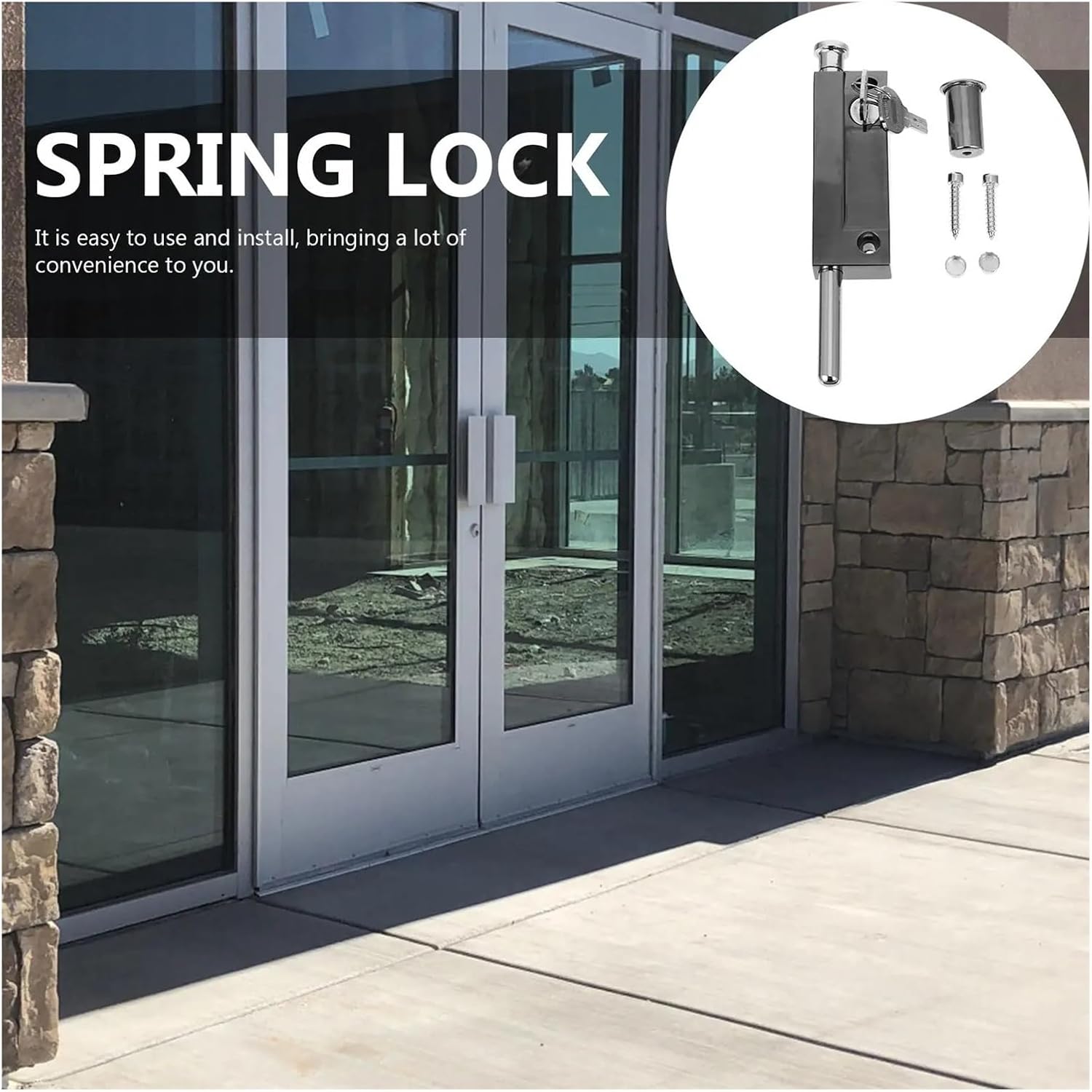 Sliding Glass Door Lock 2PCS Door Bolt Lock Zinc Alloy Security Slide Spring Latch Automatic Revolving(Silver)
