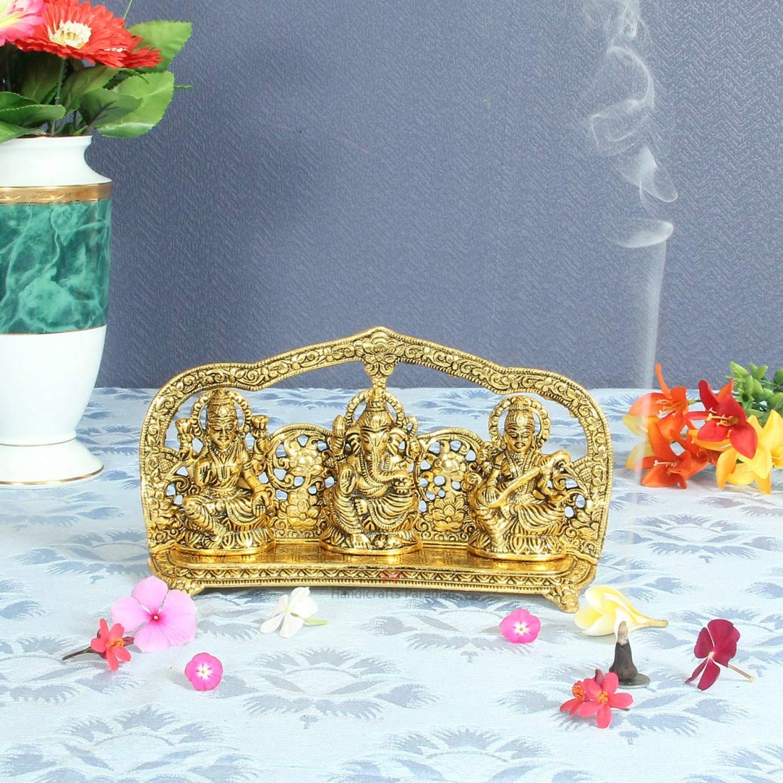 Ganesha Lakshmi Saraswati Figurine - Gold -2 Ganesha Lakshmi Saraswati Figurine - Gold -2