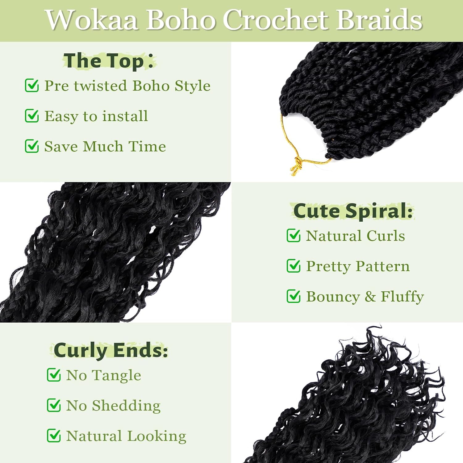 Goddess Box Braids Crochet Hair 10 Inch 7 Packs Pre-looped Bohemian Crochet Boho Box Braids with Curly Ends 3X Crochet Braids Hair for Women Synthetic Black Hair Extensions 1B