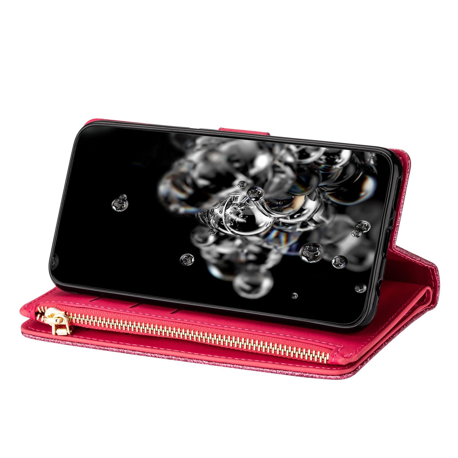 Etui do Samsung Galaxy S24 S24 Plus S24 Ultra Kobiety Brokat Bling PU Skórzane etui z klapką z 9 miejscami na karty Opaska na nadgarstek Podpórka Etui magnetyczne, do S24 Ultra, fioletowe