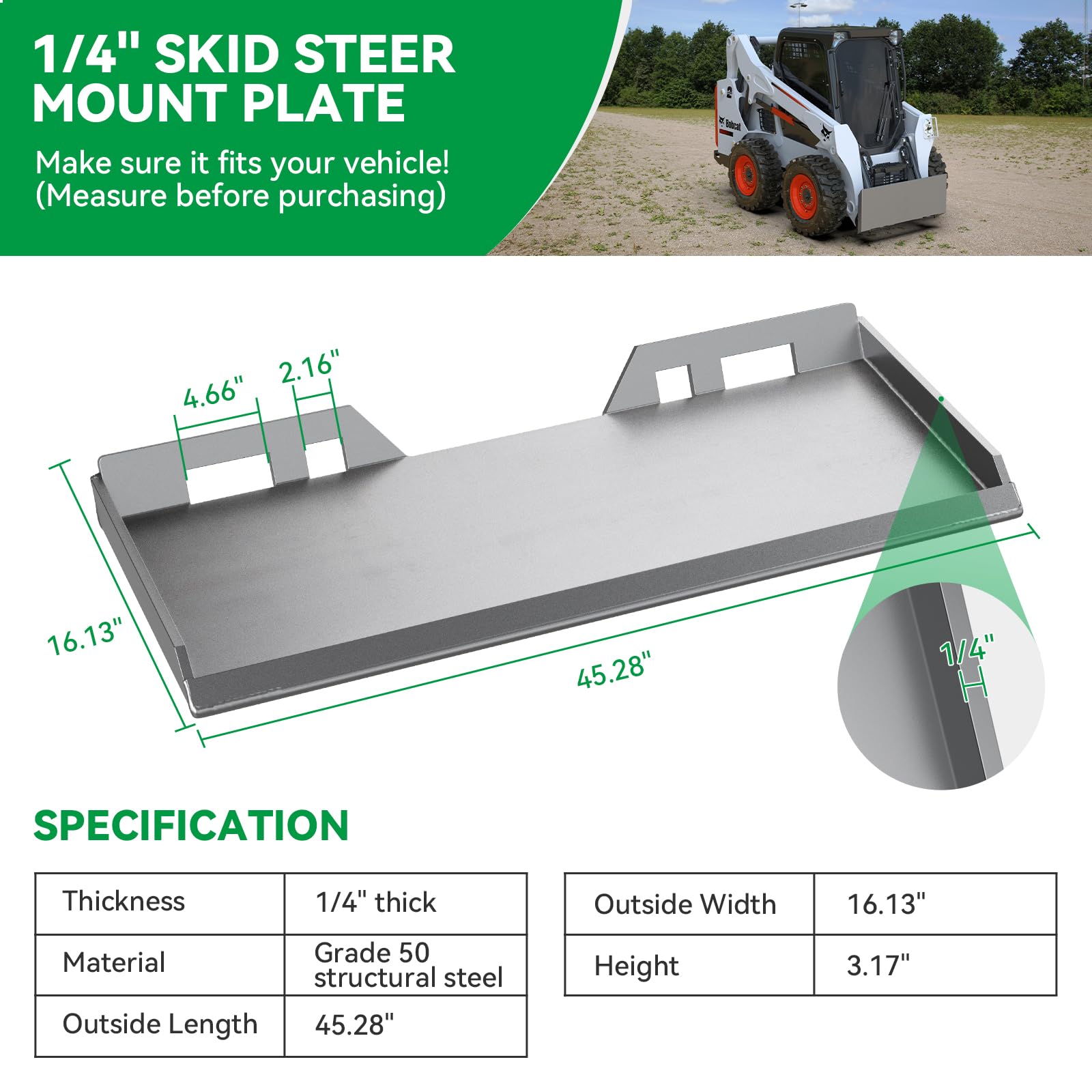 Skid Steer Quick Attach Plate 1/4" Universal Skid Steer Mount Plate ...