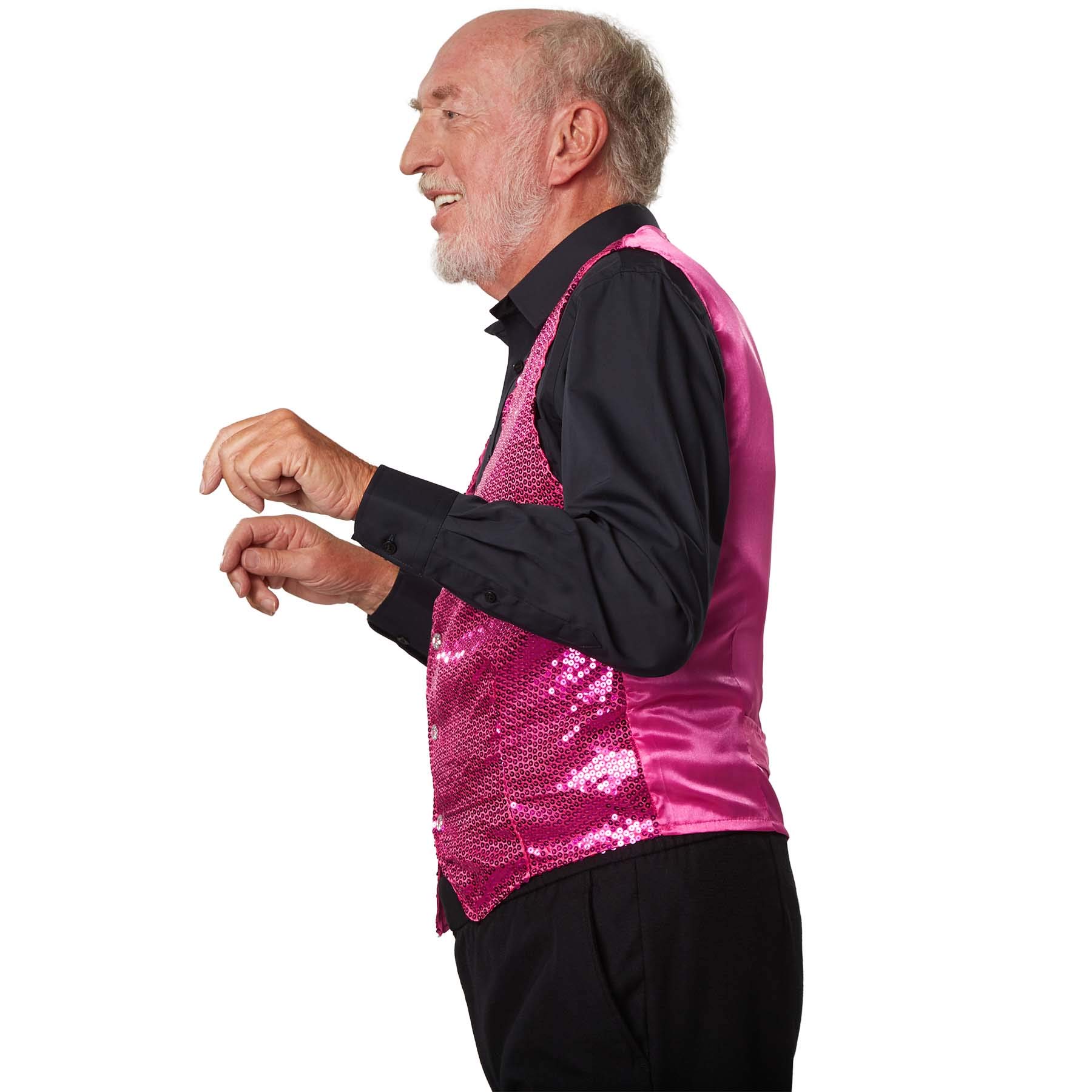 dressforfun 901000 Gilè da Uomo con Paillettes, Discoteca Carnevale Festa -Modelli Differenti (S | Rosa | No. 303986)