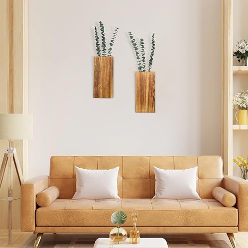 Miniatura 3 de Macetero de madera para pared, paquete de 2 soportes para plantas de interior para flores secas artificiales y vegetación decorativa, moderno jarrón