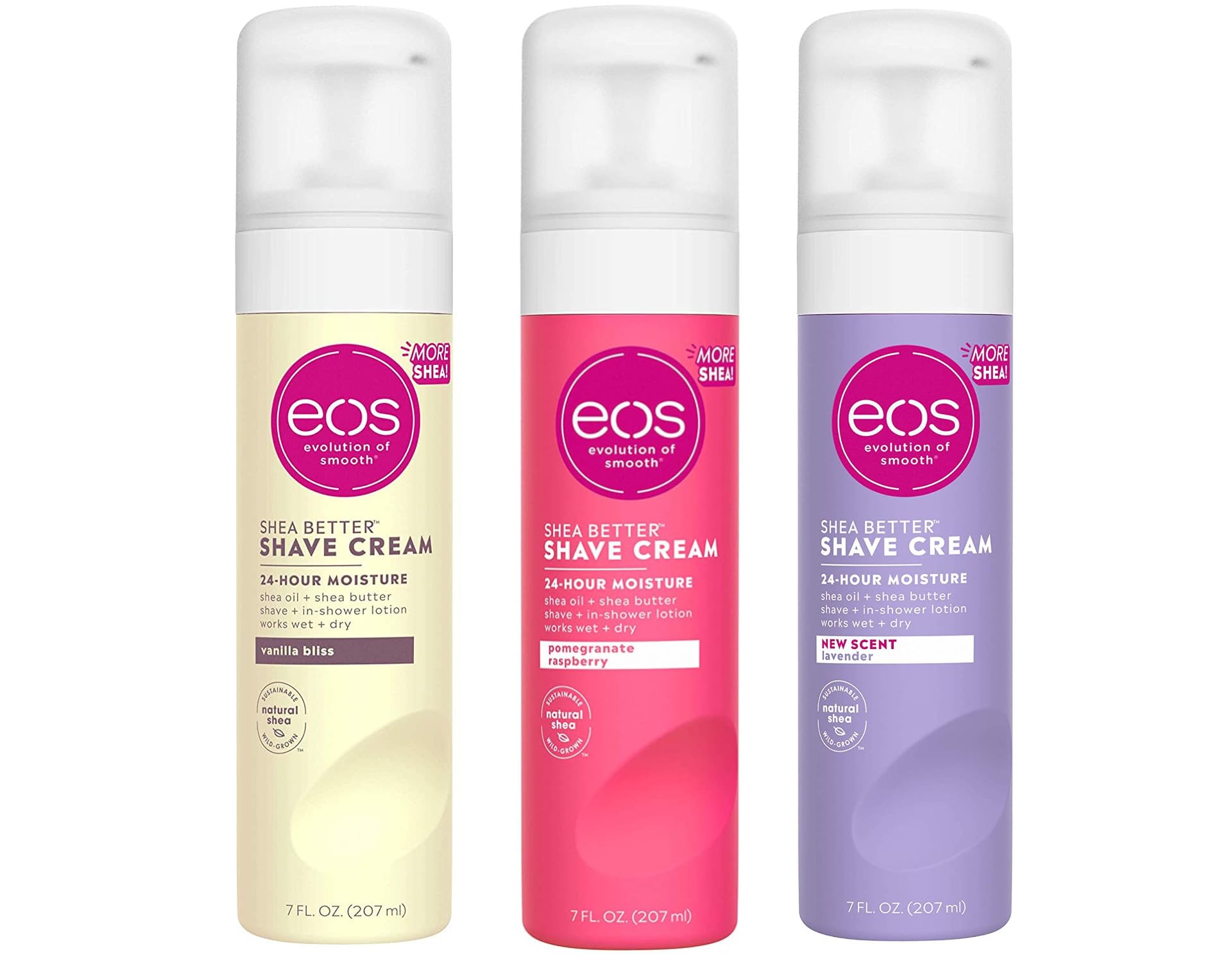 eosUltra Moisturizing Shave Cream Variety Pack: Pomegranate-Raspberry, Lavender Jasmine, Vanilla Bliss - 3 x 7.0 Ounce