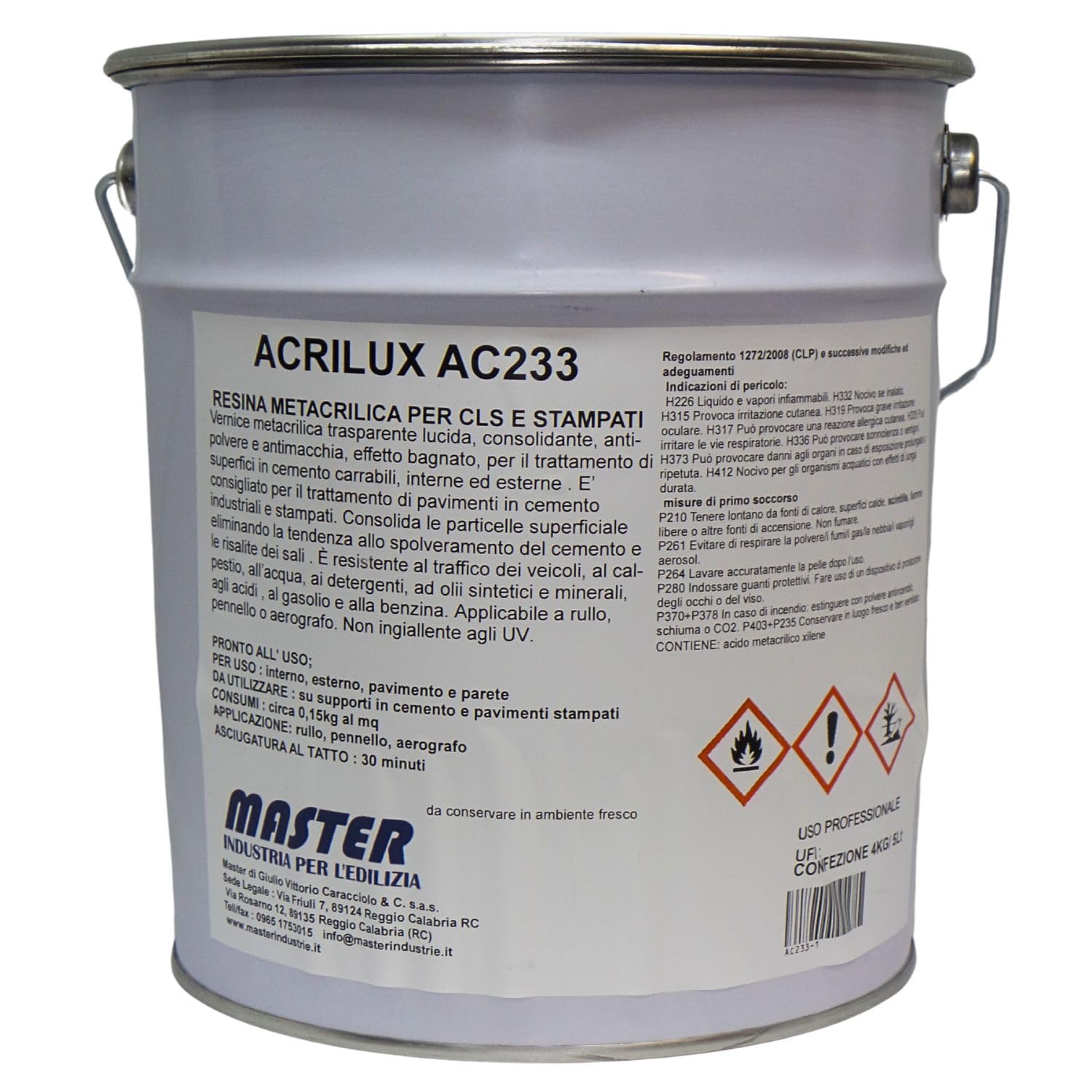Résine Transparente Monocomposant Métacrylique Acrilux 4,6 L pour Sols et Murs Béton Effet Mouillé