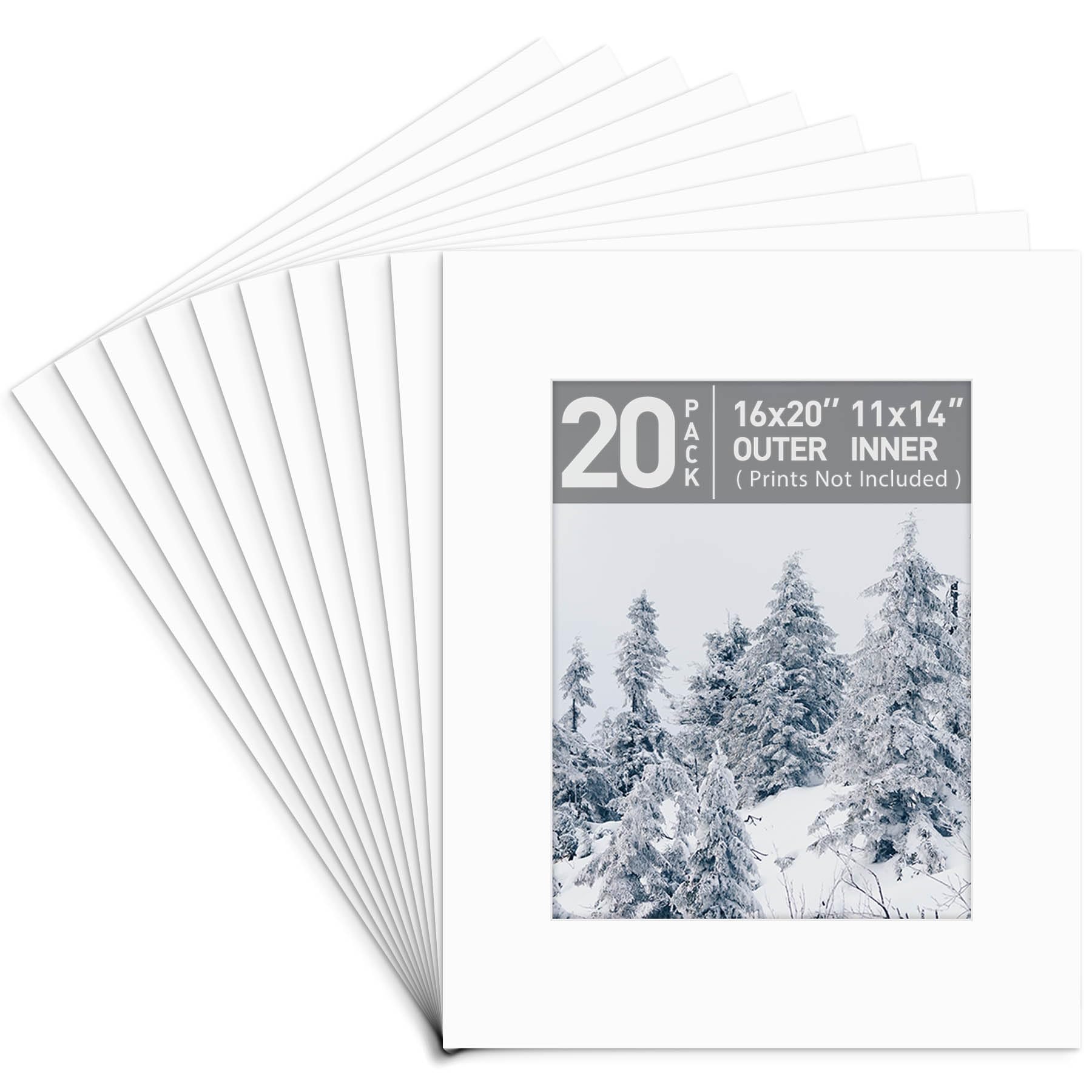 Golden State Art, Acid Free, Pack of 20 16x20 White Picture Mats Mattes with White Core Bevel Cut for 11x14 Photo