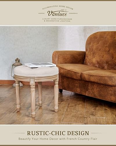 Miniatura 20 de VONLUCE Taburete otomano, 18.5 in de alto, beige, con asiento acolchado, marco de madera, botones acolchados, para comedor, sala de estar, Beige,Gris