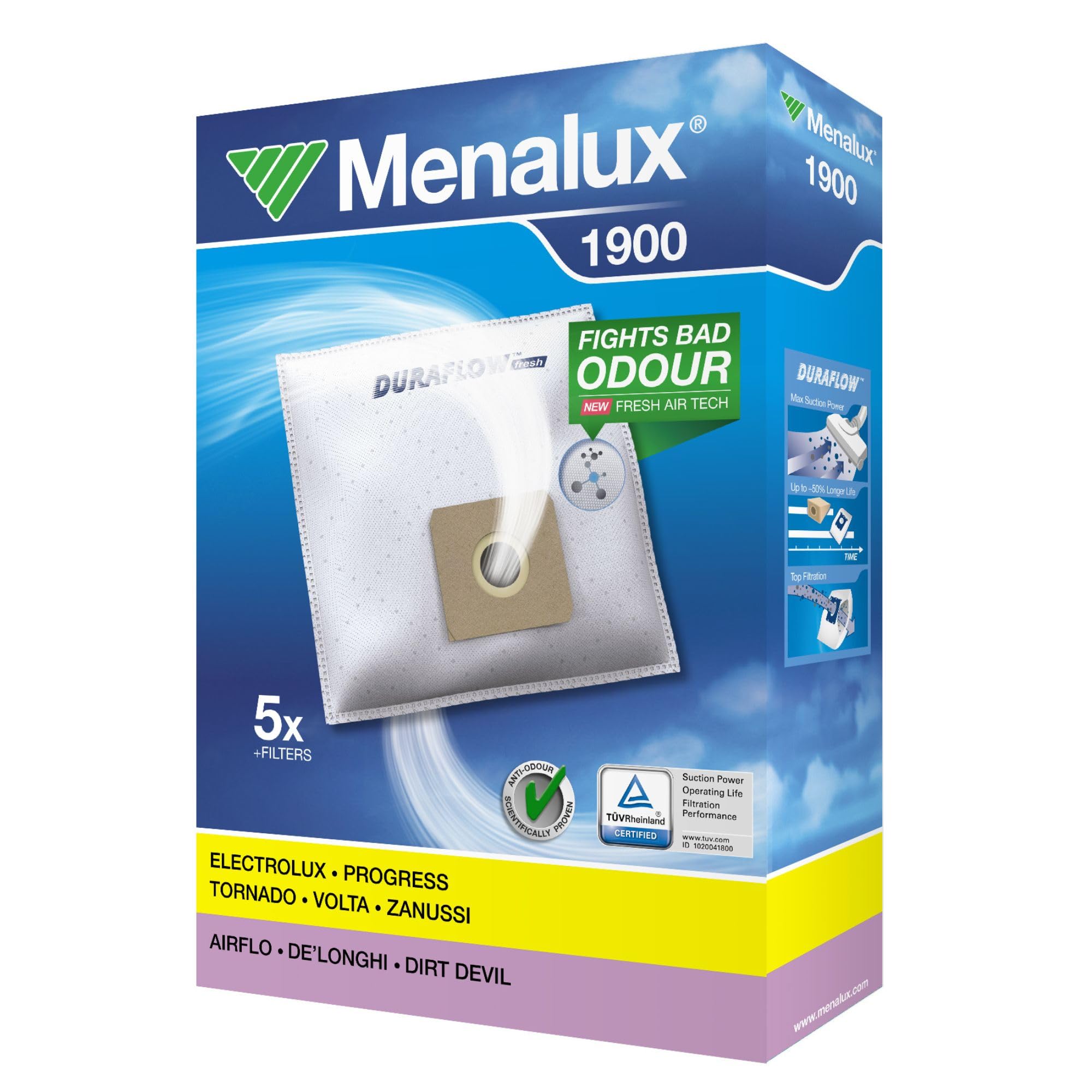 Menalux 1900 Duraflow 5 sacs d'aspirateur