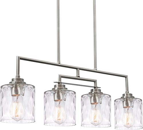 Miniatura 9 de Kira Home Monroe - Moderna luz de isla de 28 pulgadas, brazo central oscilante libre + pantallas de vidrio martillado, altura ajustable para colgar,