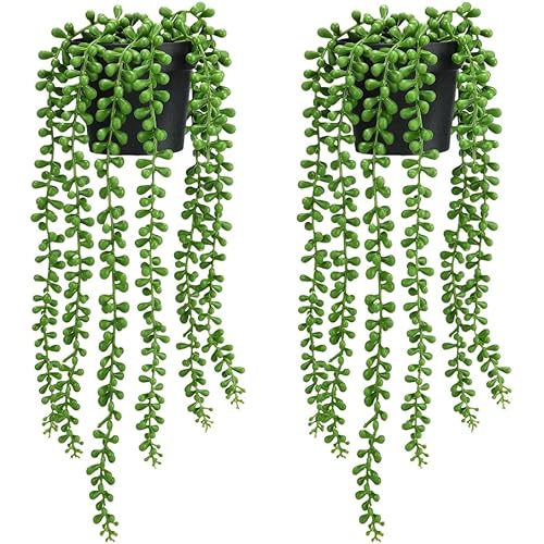 CADNLY Hanging Fake Plants in Pots - String of Pearls Plant Artificial Hanging Plants - Faux Hanging Plant Artificial Decor - Hanging Succulents Plants Fake Potted Plants Small Faux Plants Indoor