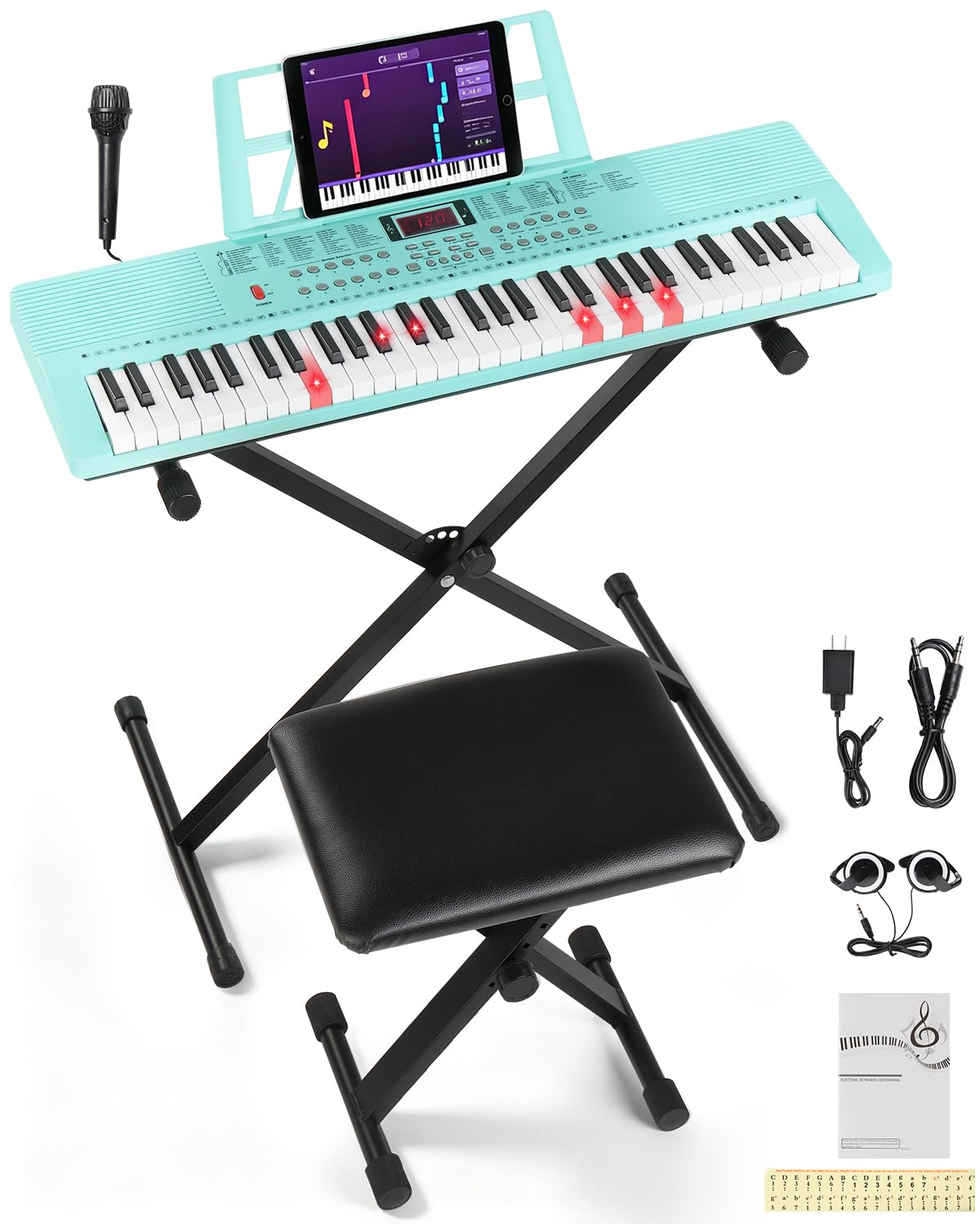 Ktaxon 61 Key Keyboard Piano, Electric Keyboard Piano | Adjustable Stand & Stool, Headpho…