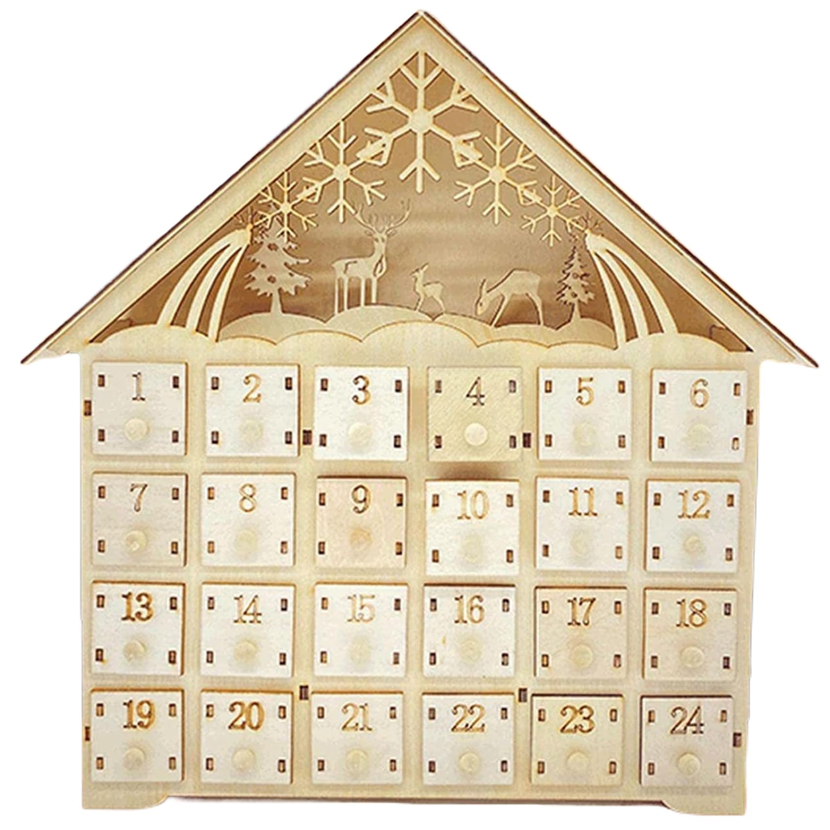 Calendario dell'Avvento in legno con 24 cassetti 10 x 2 x 12" Calendario dell'Avvento di Natale a LED Calendario dell'Avvento vuoto da riempire da soli Conto alla rovescia Regali di Natale per decoraz