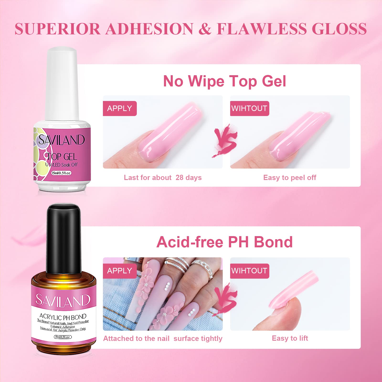 Saviland Kits De Uñas AcríLicas Para Principiantes: Polvo AcríLico Rosa Blanco Transparente, Cepillo De Uñas Líquido AcríLico, Taladro Eléctrico Para Uñas, Imprimación Para Uñas