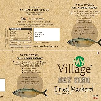 My Village Dried Mackerel Fish (Dry Kerala Bangda / Ayala Fish), Cleaned Kerala Dry Fish - 200g