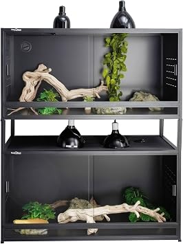 2-Tier Stackable 40x16x16 44 Gallon PVC Reptile Enclosure System, Two Habitats with Spacer Kit