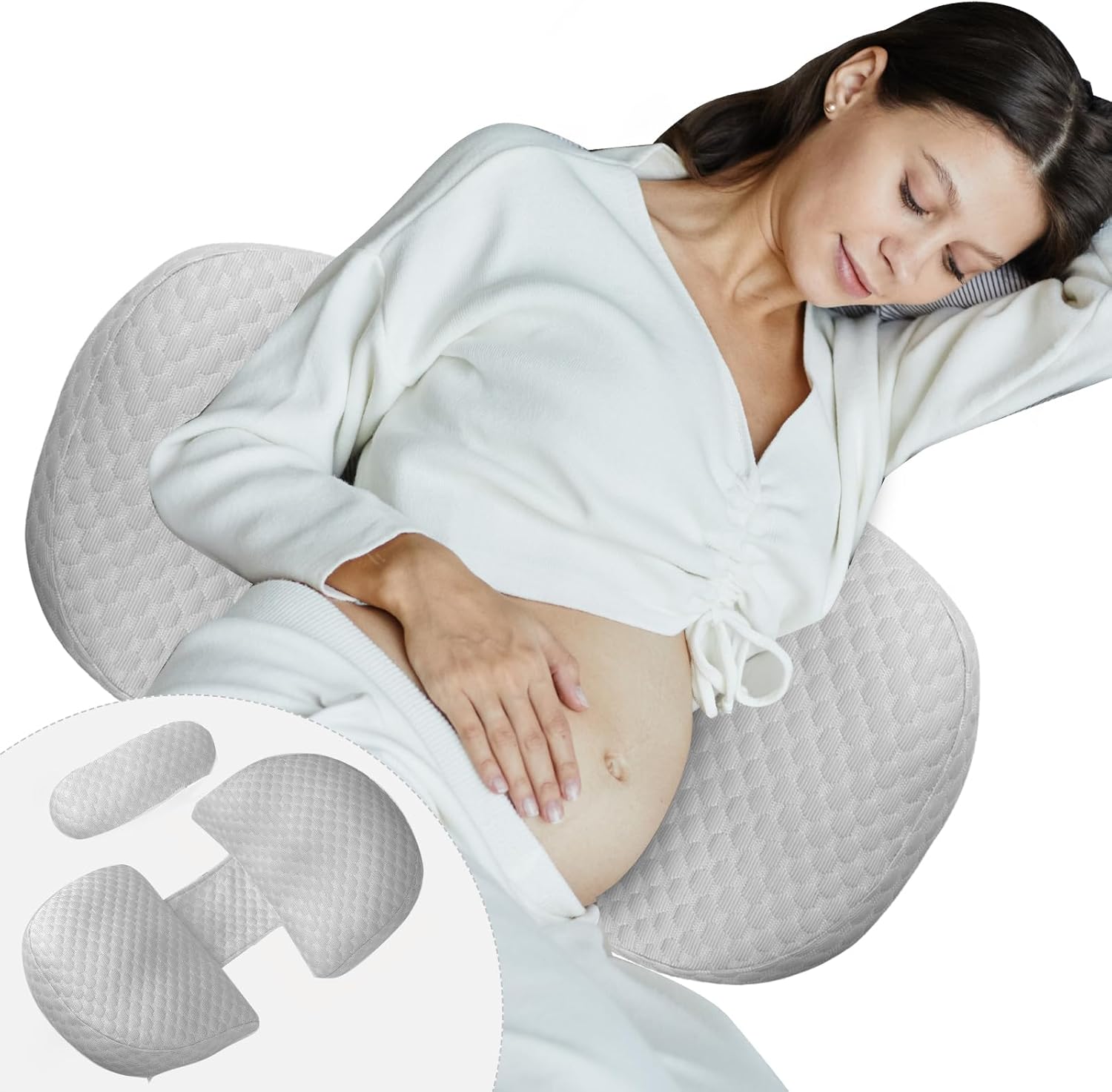 Pregnancy Pillow for Sleeping, Maternity Pillow for Pregnant Women – Double Sided Support for Back, Hip & Leg Pain Relief, 30° Slope Design, Removable Cover Hypoallergenic Filling(Grey)