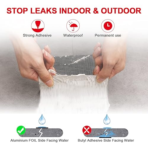 Miniatura 3 de Cinta de butilo impermeable para exteriores, cinta de sellado completa, cinta de reparación de fugas, cinta de reparación de butilo de aluminio sin
