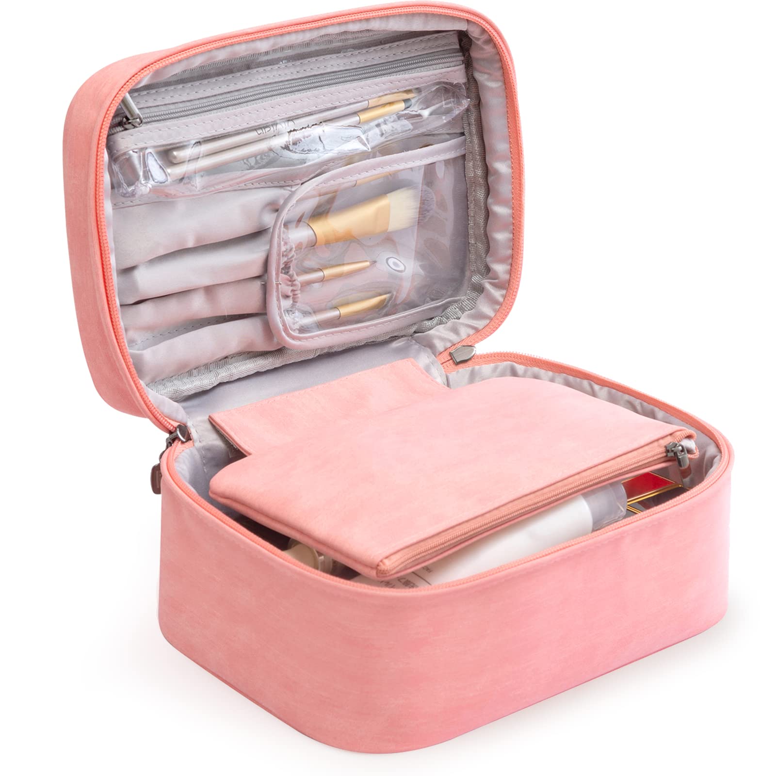 IGOLUMON Neceser Mujer Impermeable Neceser Maquillaje Grande Bolsas de Aseo Neceser Viaje Bolsa de Cosméticos 2 Piezas Bolsa de Maquillaje Rosa