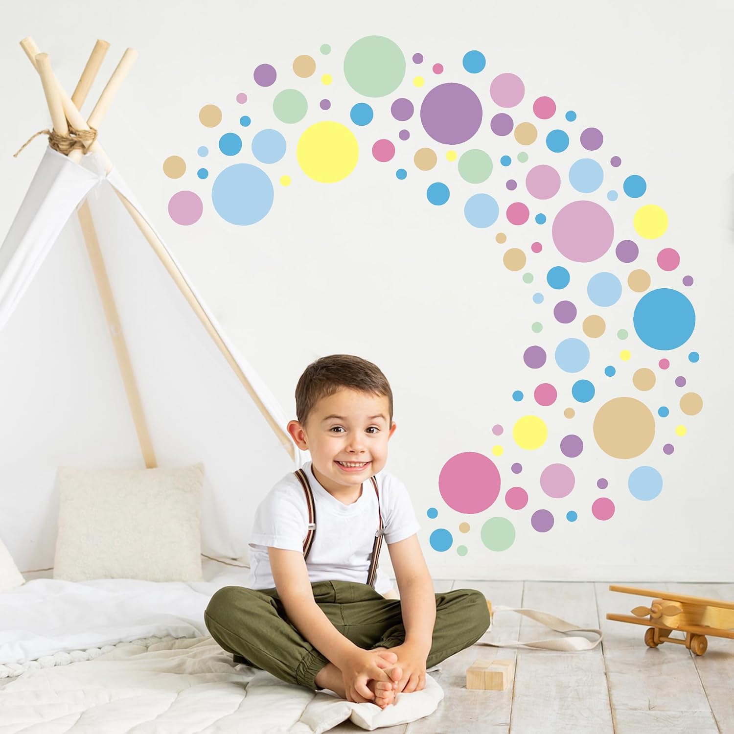 Polka Dot Wall Decals Colorful Boho Decals Rainbow Wall Stickers(Pastel) image 5