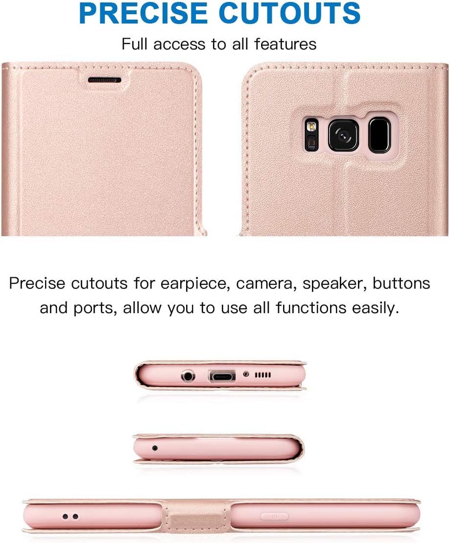 Wallet Case for Samsung Galaxy S8, Galaxy S8 Flip Case with Card Slot, Magnetic Closure and Kickstand, Soft TPU+Slim PU Leather Folio Phone Cover Full Protection for Samsung Galaxy S8. Rose Gold