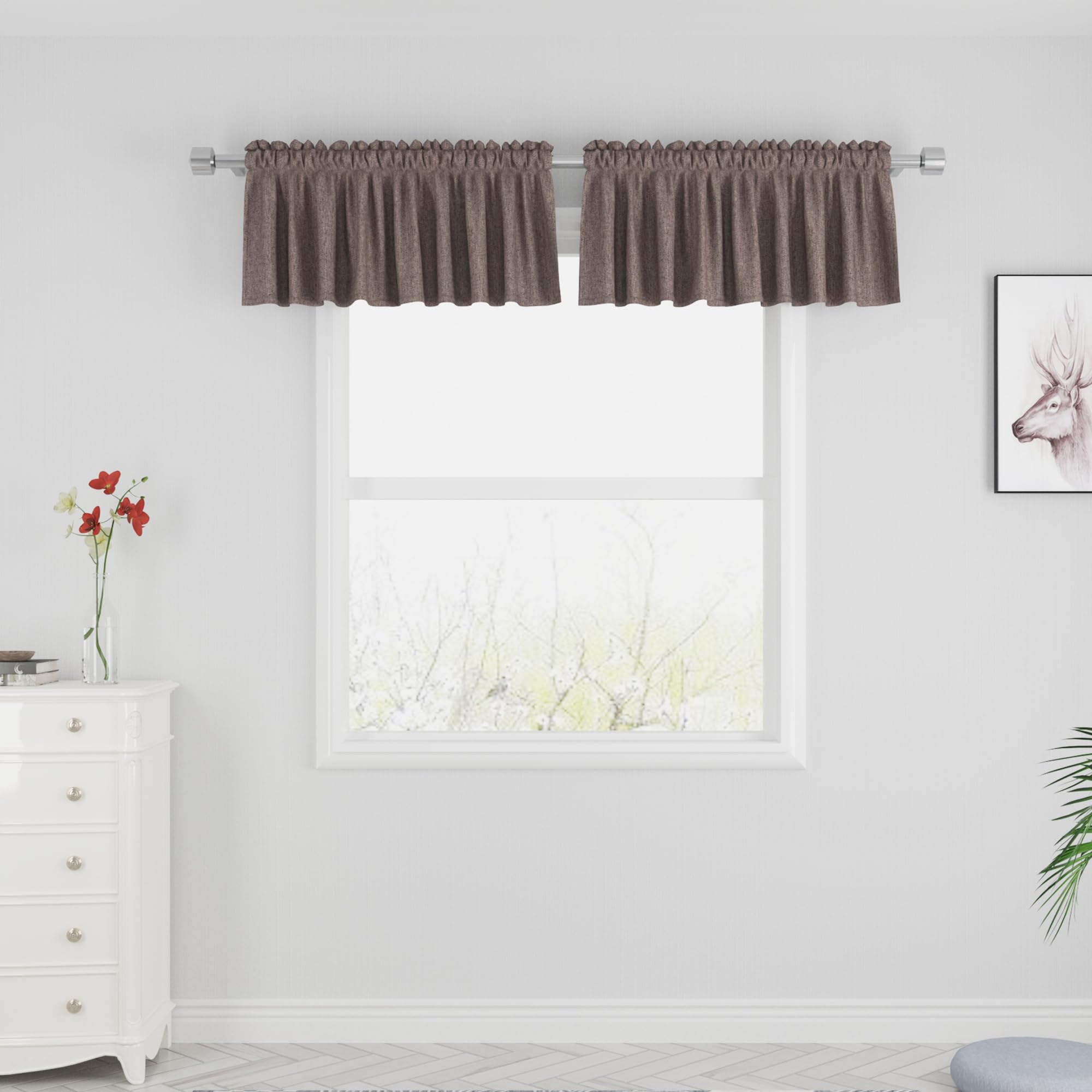 UPOPO Pink Linen Textured Tier Curtains – 16 Inch Long, 2 Panels, Rod Pocket, Over Sink Kitchen/Bathroom Privacy Half Window Curtains - View #5