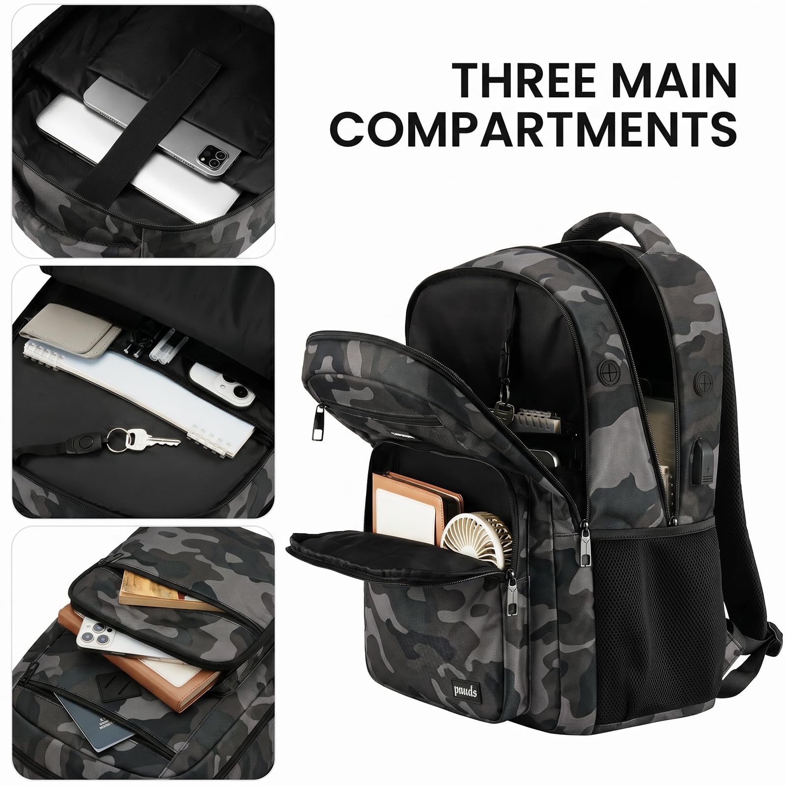 Mochila Portátil 15,6 Pulgadas para Adolescentes Bachillerato y Universidad, Ergonómica Resistente al Agua con Correa Trolley y Bolsillo, Mochila Multifuncional Hombre Mujer Ideal para Vuelta al Cole