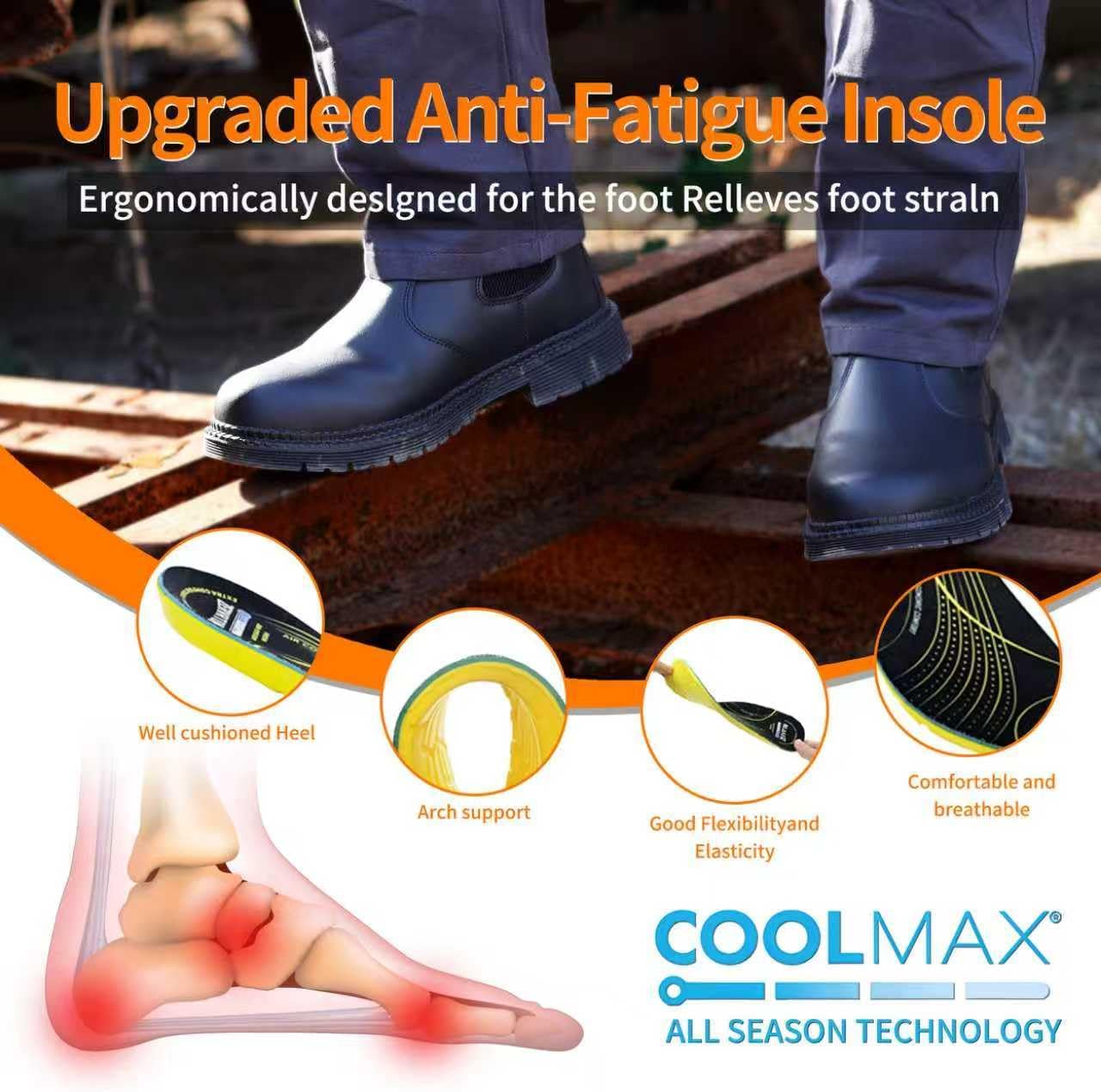 ZERVRTON Steel Toe Work Boots for Men,Slip-on Work Boots,Men's Industrial & Construction Shoes,Waterpoof Safety boots,Non-slip,Comfortable,Lightweight - Image 5