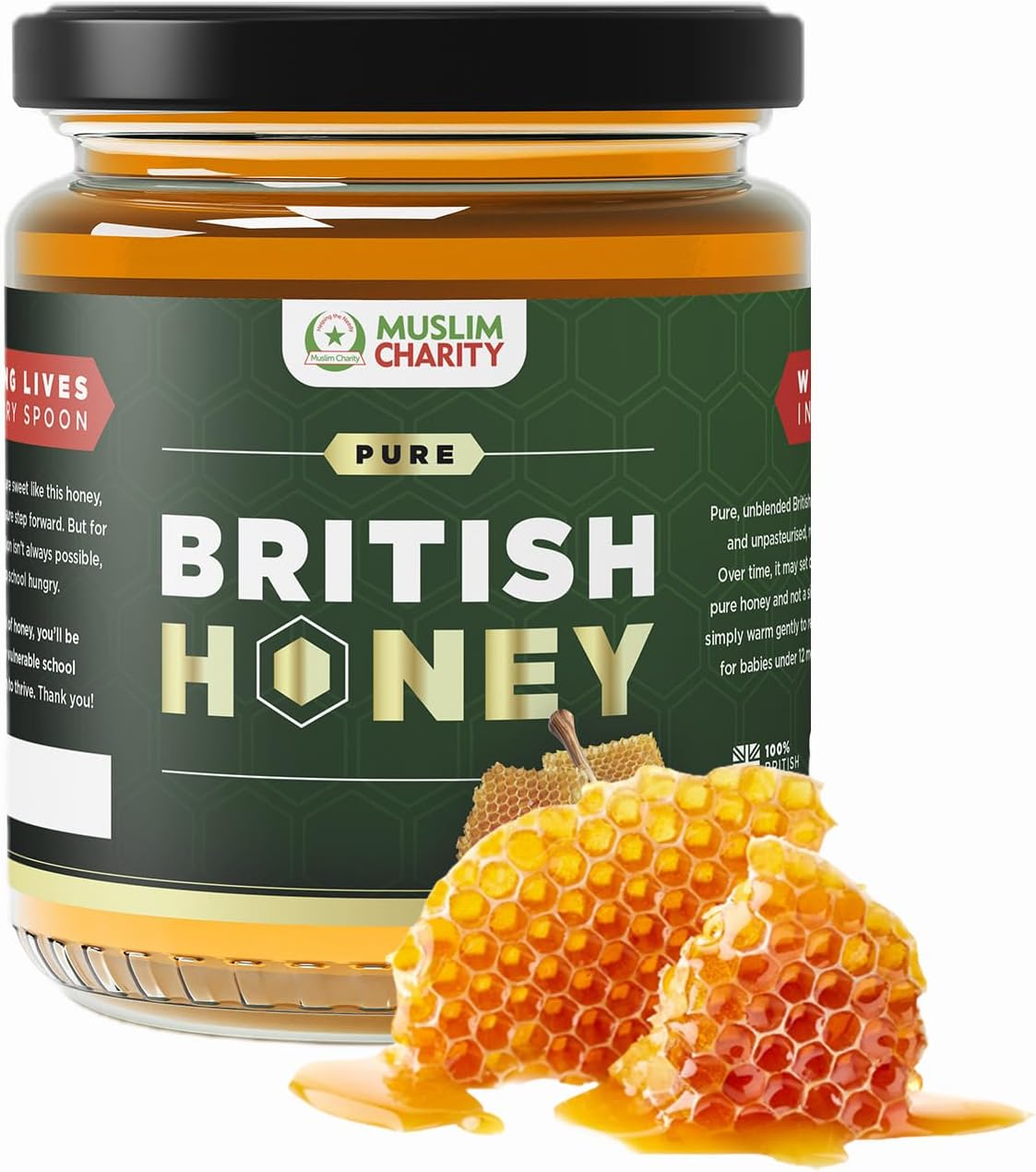 Muslim Charity Pure British Wildflower Runny Honey – 227g Glass Jar – Unpasteurized Raw Honey with Rich, Unique Flavour – Pure Honey Smooth & Thick Texture