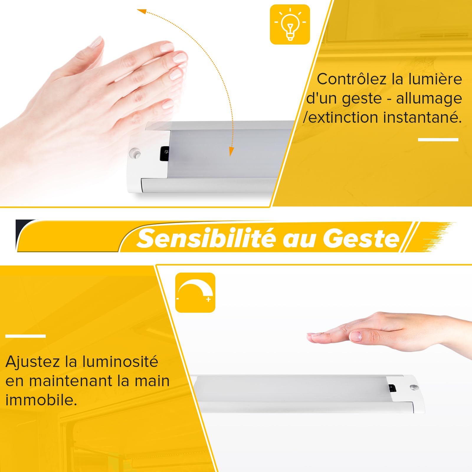 Dream Lighting Réglette LED 12v pour Camping Car Caravane Camper sous Armoire, Lumière Chaude 3000K Dimmable avec Détecteur, Lampe LED Blanc 32CM IP44 Boîtier en Aluminium