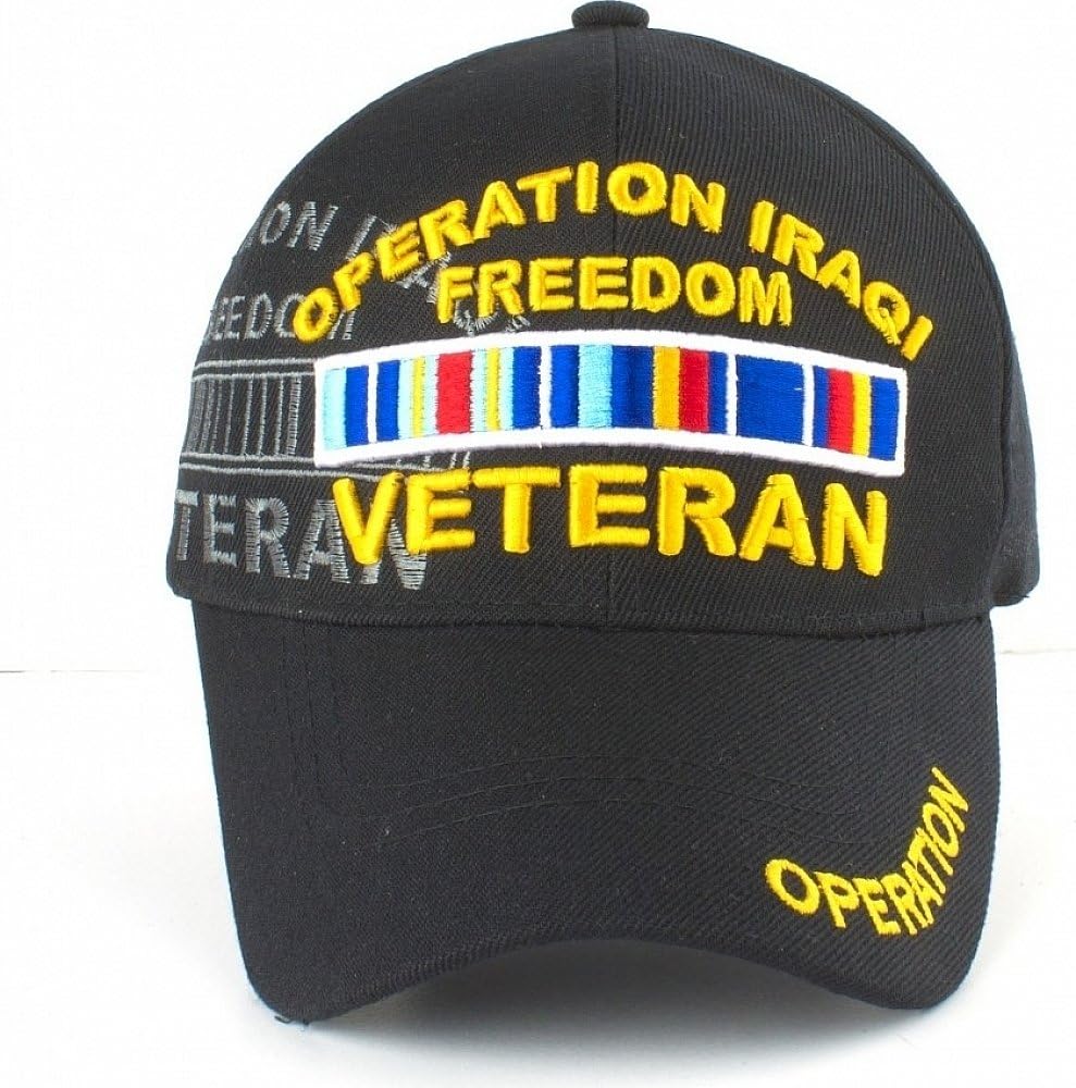 Operation Iraqi Freedom Veteran Ribbons Shadow Mens Cap [Baseball Cap - Black - Adjustable] - ID#129783