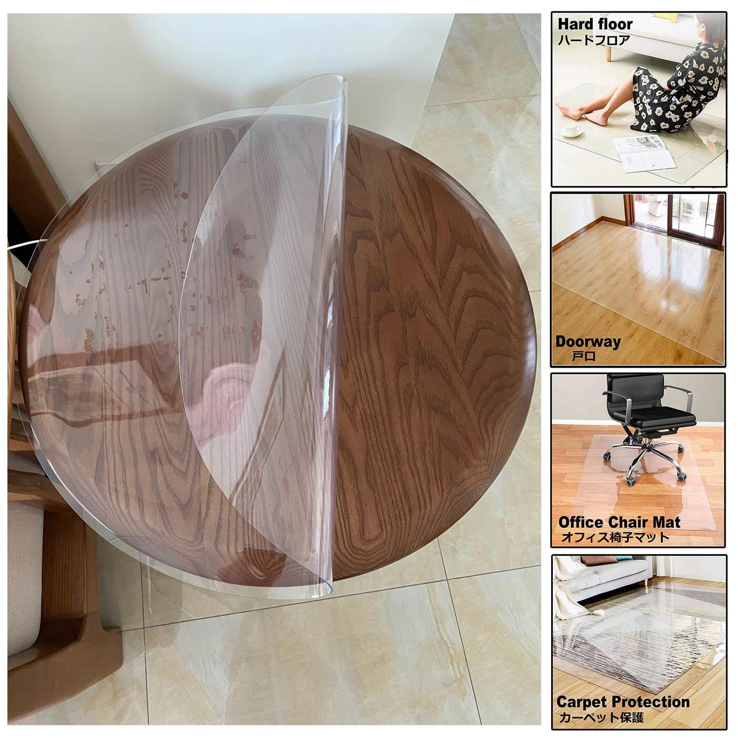 Protector Mesa Transparente,Mantel Redondo Transparente,1.5 mm Película de Mesa Redondo Diámetro 30-160 cm Mantel de PVC esmerilado Alfombrilla para silla ara Suelos Duros(Claro,Diameter 146cm)