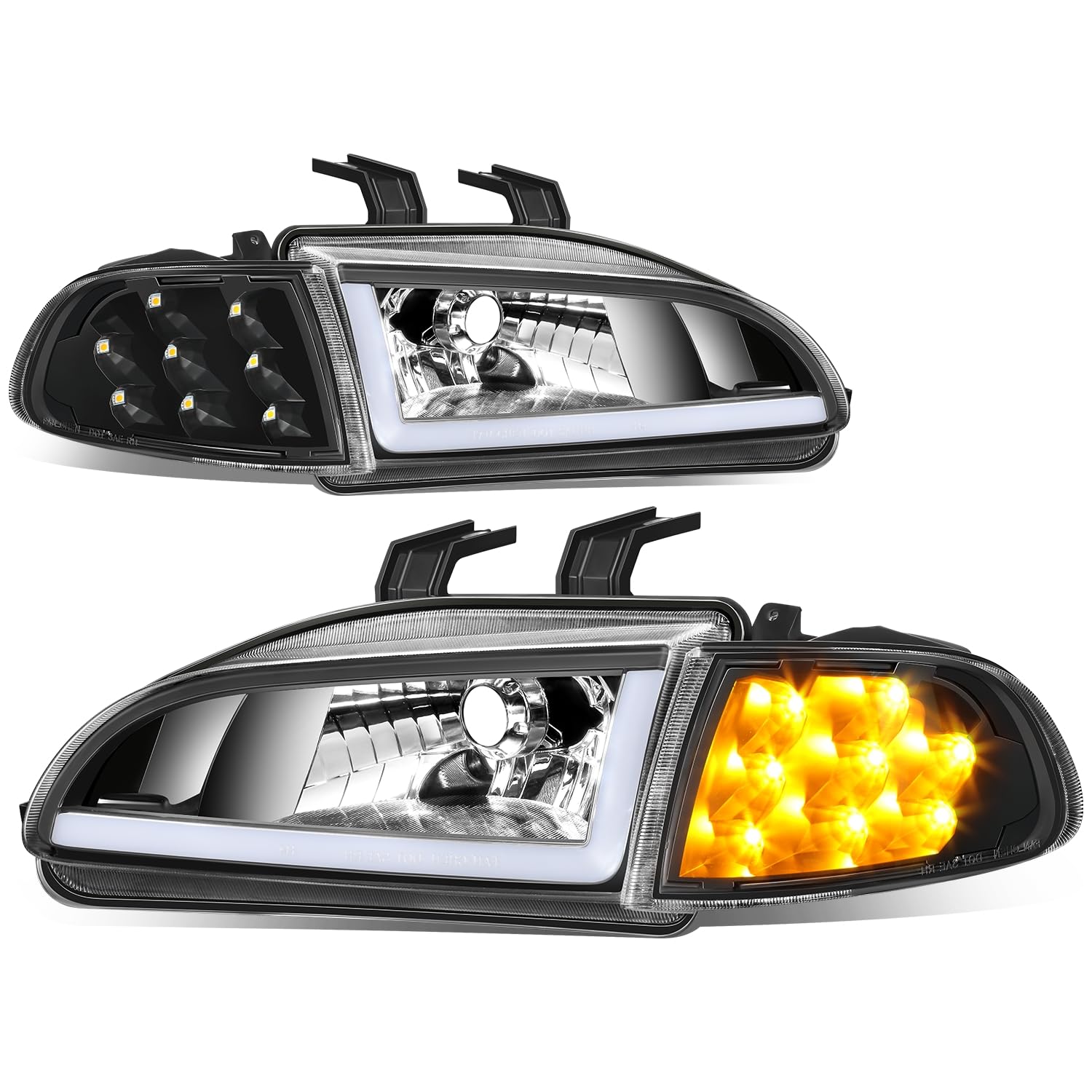 Auto Dynasty 3D LED DRL Headlights Assembly Compatible with 1992 1993 1994 1995 Honda Civic Coupe Hatchback, Driver and Passenger Side, Black Housing