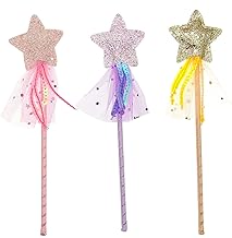 JZK 3 x Girls Magic Wand Glitter Magic Wand Wand Toy for Halloween Birthday Kids Fancy Dress (Pink, Purple and Yellow)