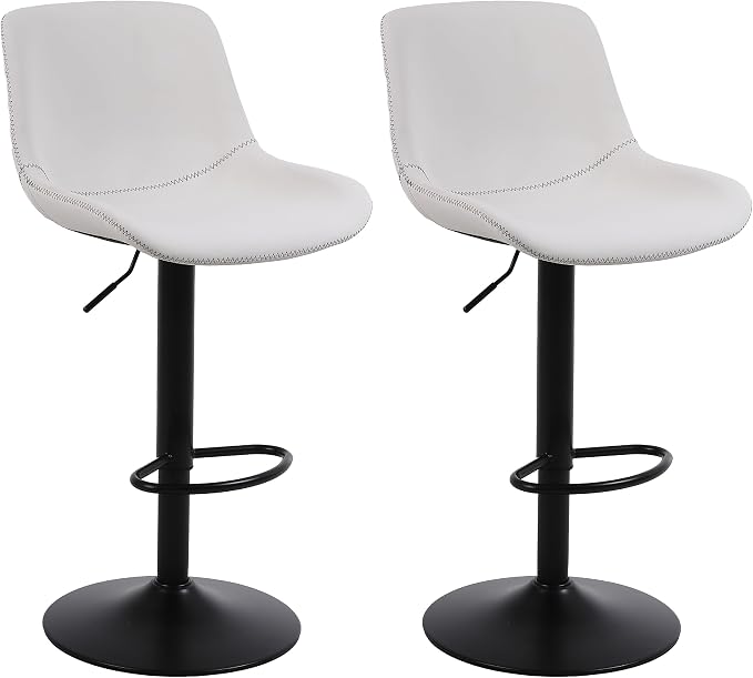 Bar Stools Set of 2 – Adjustable Swivel Counter Barstools with Back, Armless PU Leather Kitchen Island Chairs, Mint Green