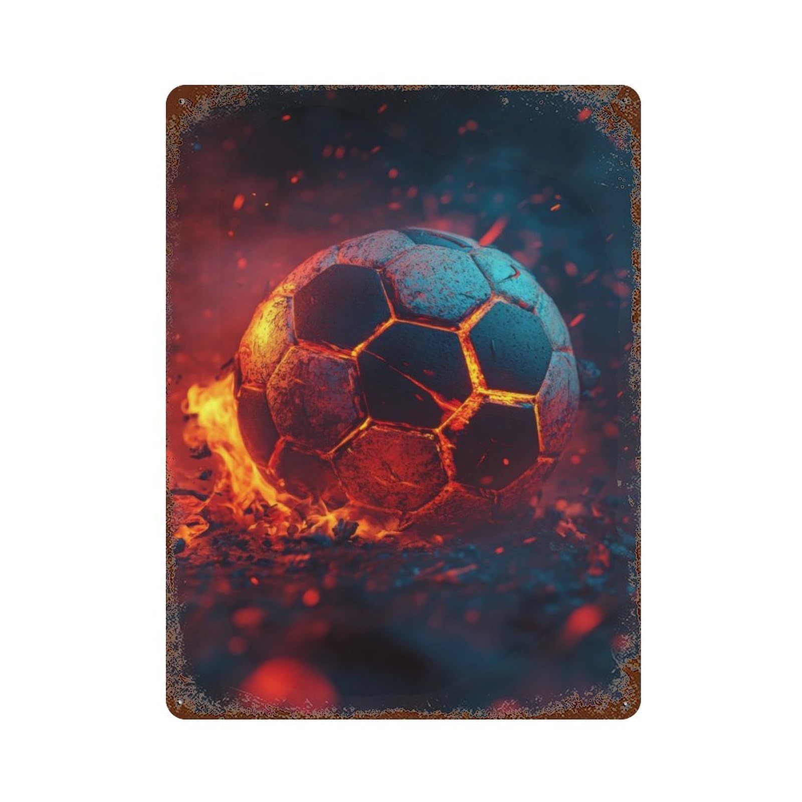 Garage Style Fiery Soccer Ball Decorative Tin Sign 15.7"x11.8", Farmhouse Wall Decor for Bar And Workshop