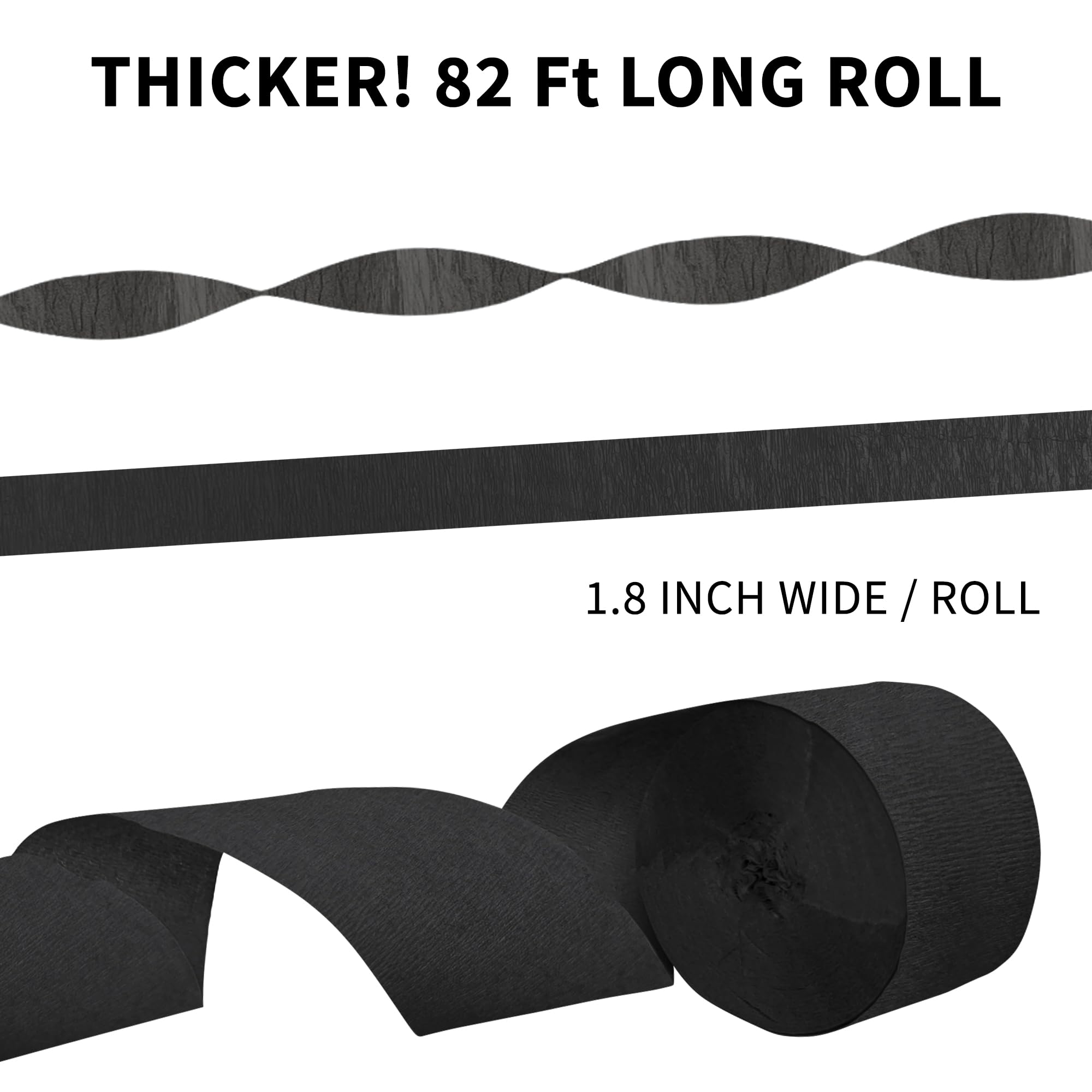 Crepe Paper Roll Black Party Streamers Decors for Birthday Wedding Festival Ornament Graduation Colorful Candyland Party Backdrop, Rainbow DIY Supplies, Art Crafts