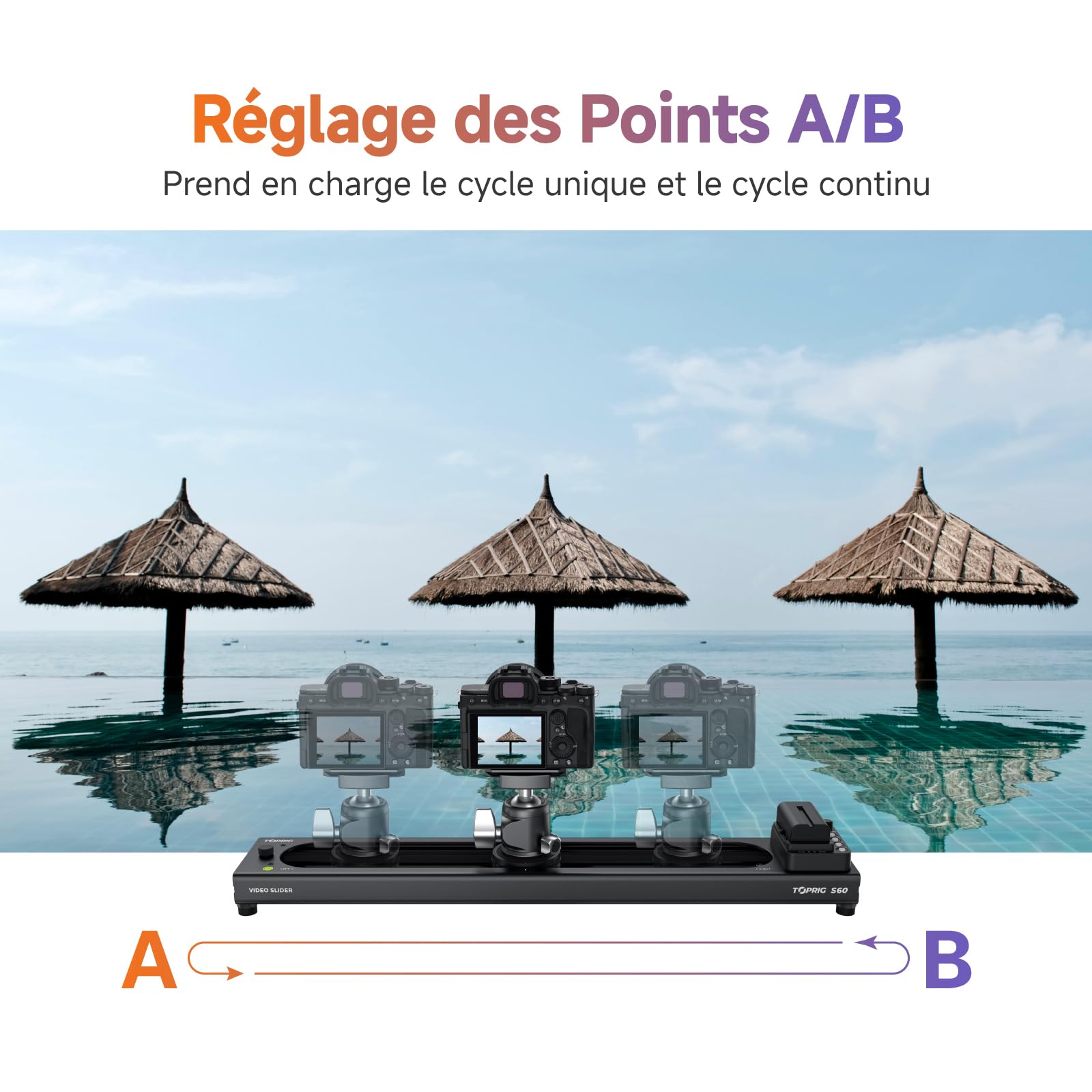 Toprig 23.6"/60cm Slider Motorisé pour Appareil Photo – Rail de Caméra avec Moteur sans Balais, Contrôle Bluetooth, Time-Lapse, Points A/B, Charge 4kg, Silencieux – pour Vidéo Professionnelle, Cinéma