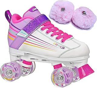 Pacer Comet Kids Light Up Roller Skates Bundle with Baby Pink Poms (Kids 13J)