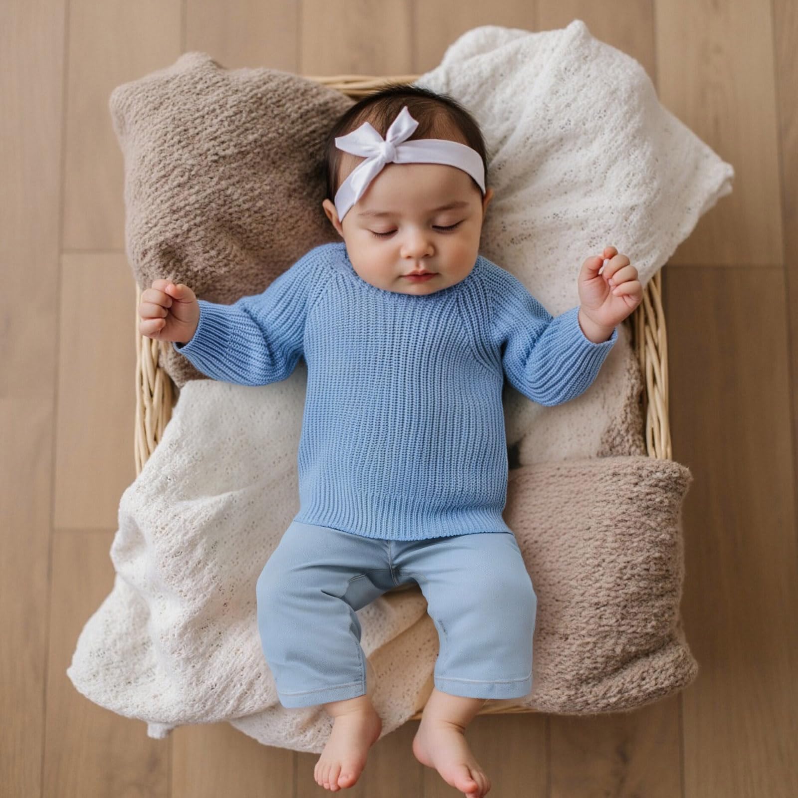 Aiwpstoin Baby Girl Boy Knit Sweater Chunky Knitted Crew Neck Pullover Sweatshirt Knitwear Toddler Fall Winter Clothes (Sky Blue, 3-6 Months)