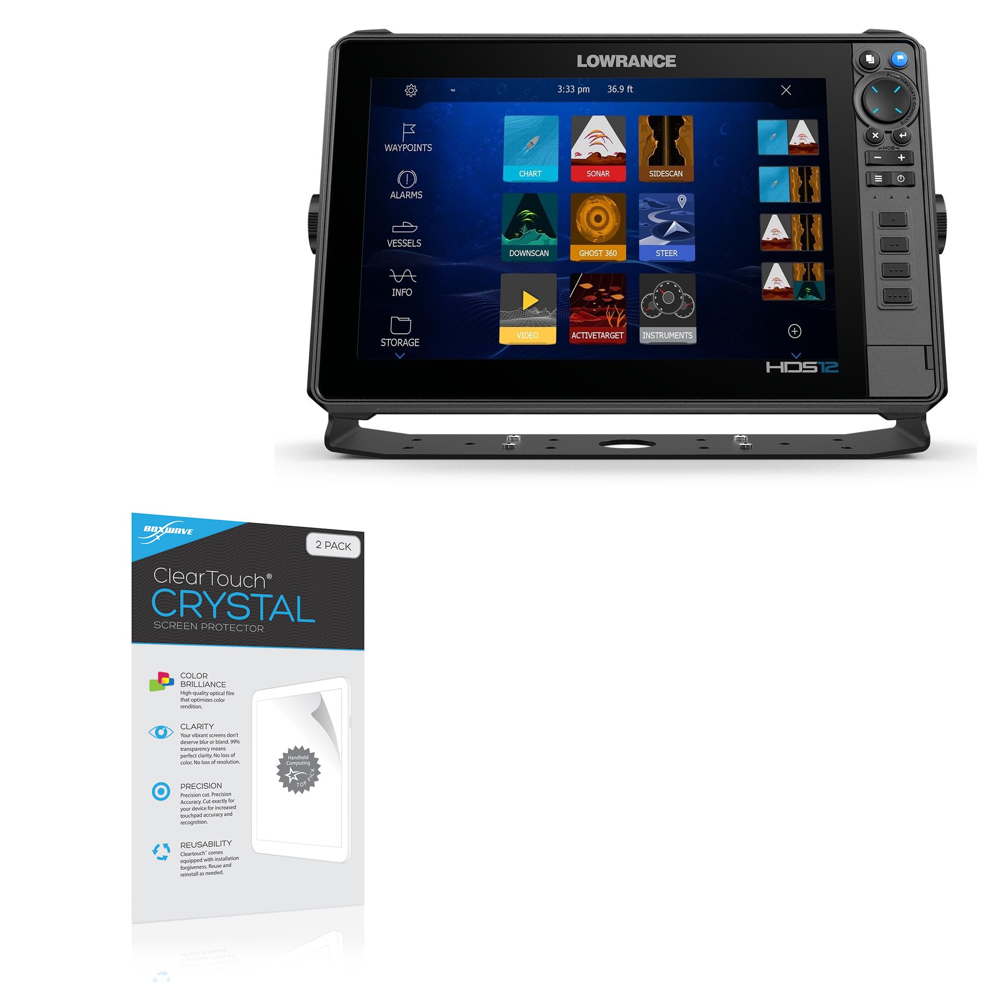 BoxWave Screen Protector Compatible with Lowrance HDS PRO 12 - ClearTouch Crystal (2-Pack), HD Film Skin - Shields from Scratches
