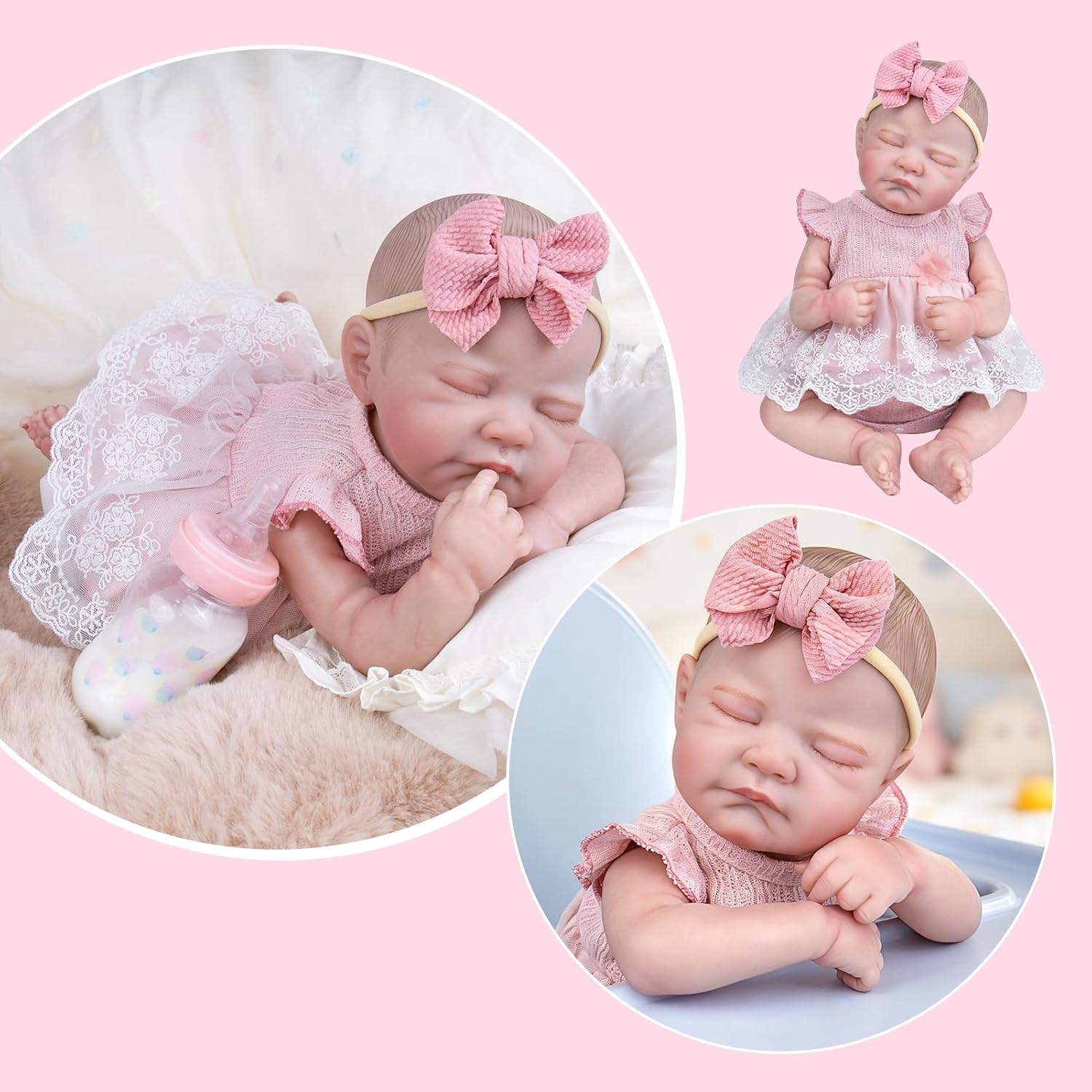 Aori Realistic Baby Dolls, 20-Inch Sleeping Reborn Girl in Pink Dress image 4