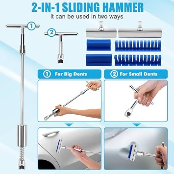 142PCS Car Dent Puller Kit,Car Paintless Dent Repair Kit w/LED Light Board