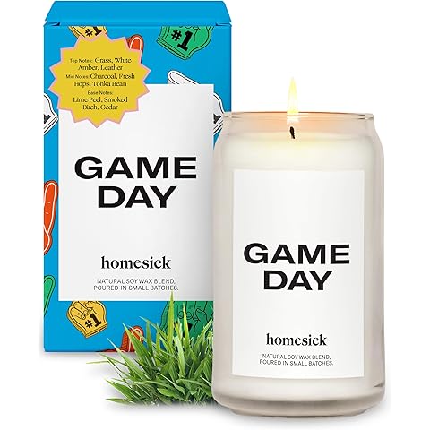 Homesick Scented Candles for Home (Game Day) - 13.75 oz Long-Lasting Soy Wax Blend Jar Candle Gifts for Women & Men, 60-80 Hours Burn Time - Notes of White Amber, Tonka Bean & Smoked Birch