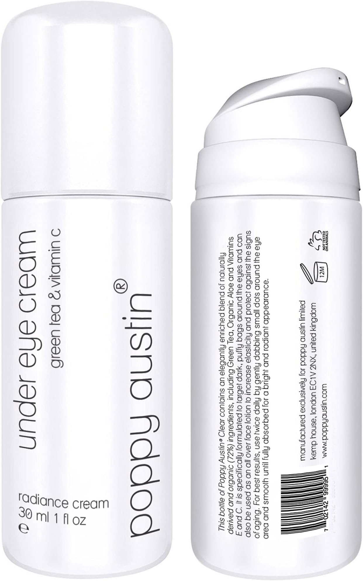 Poppy Austin 30ml Organic Eye Cream For Dark Circles and Puffy Eyes - Anti-ageing, Cruelty-free Anti-Puffiness Eyecream - Sensitive Eye Cream, Eye Puffiness Reducer with Vitamin C