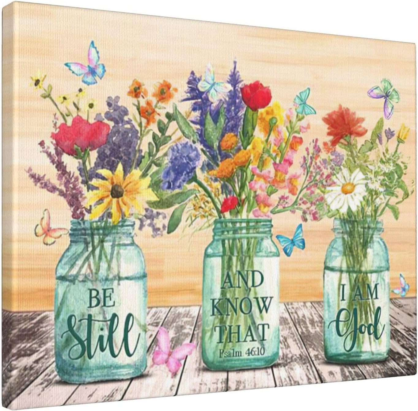 Christian Flower Wall Art Farmhouse Flower in Vase Pictures Wall Decor Scripture Bible Verses Canvas Artwork Painting Butterfly Framed Poster Print for Home Living room Bedroom Bathroom Office 16"X20"