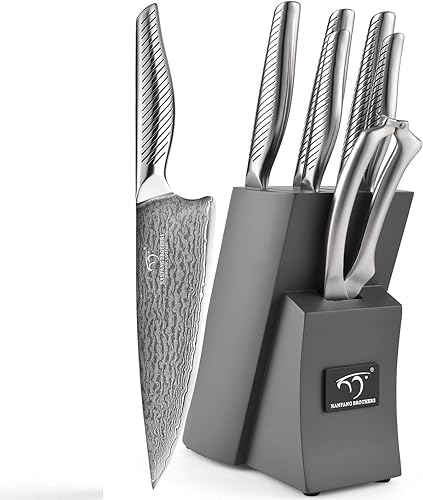Miniatura 12 de NANFANG BROTHERS Juego de 10 cuchillos de cocina de Damasco, acero inoxidable de alto carbono, acero Damasco, mango ergonómico de acero inoxidable