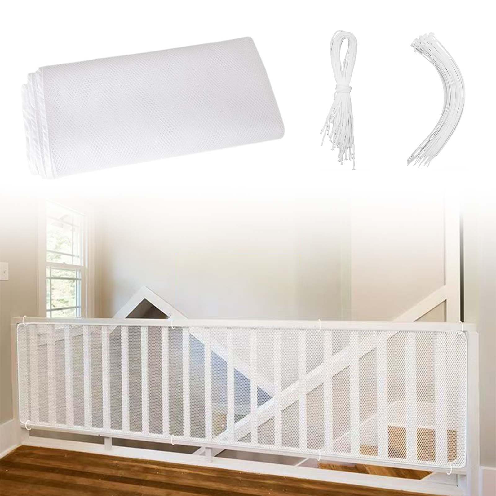 2 Metros Valla Seguridad Infantil Redes Barrera Seguridad Niños Escalera Barandilla Escalera Niños Seguridad Malla Protectora Balcon Red Anticaída Protector Escaleras para Niños(Blanco)