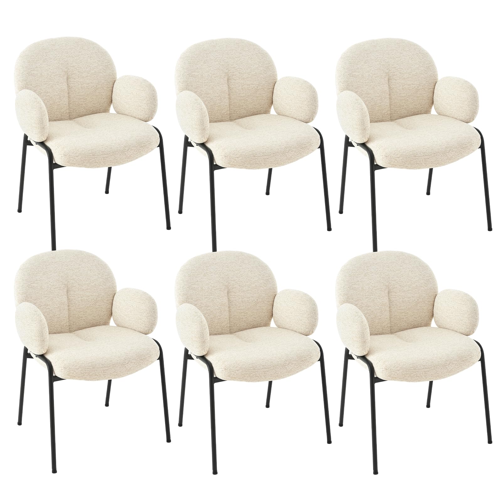 Lot de 6 chaises de Salle à Manger Beige avec accoudoirs - Chaises rembourrées Modernes avec Dossier,Pieds réglables en Hauteur,chaises de Cuisine en Lin pour Salon,Salle à Manger